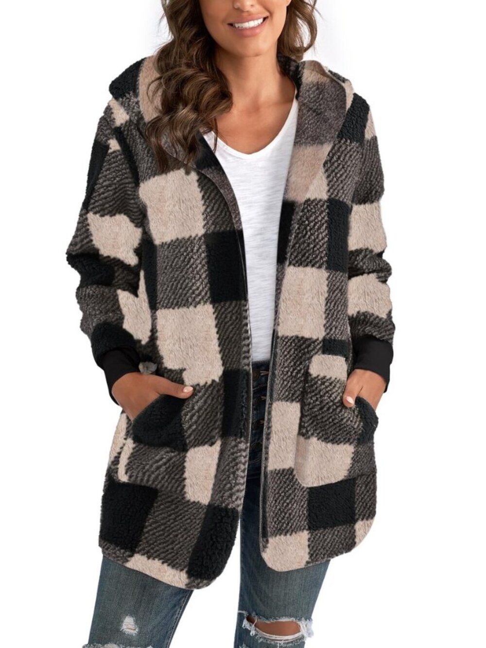 Womens Oversized Sherpa Jacket Long Cardigan Sweaters